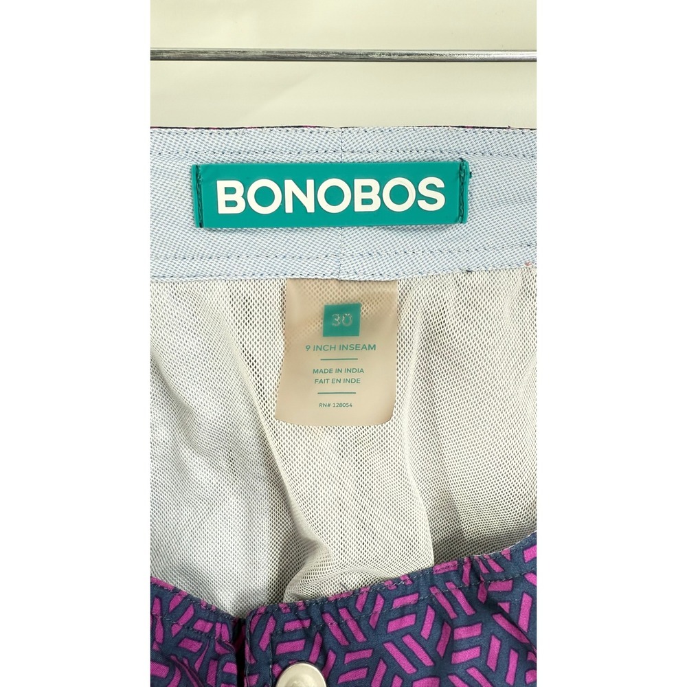 Bonobos Mens 9 Inch Inseam Swim Trunks Pink Navy Geometric Maze Shorts Size‎ 30 - Picture 3 of 6
